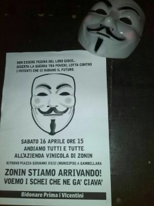 Banca Popolare di Vicenza protesta Guy Fawkes Gambellara